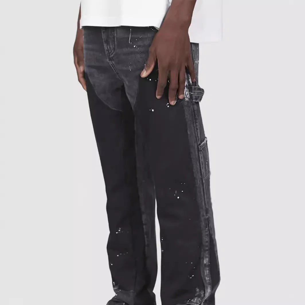 Washed Jeans Men Vintage Ankle Length Trousers Mid Waist Pockets