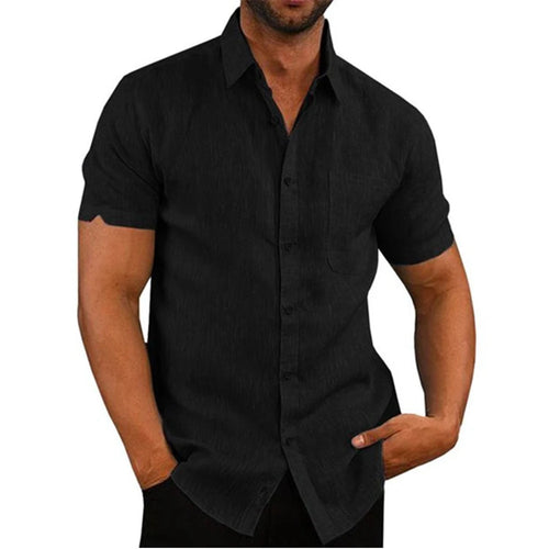 Cotton Linen Hot Sale Men's Short-Sleeved Shirts Summer Solid Color