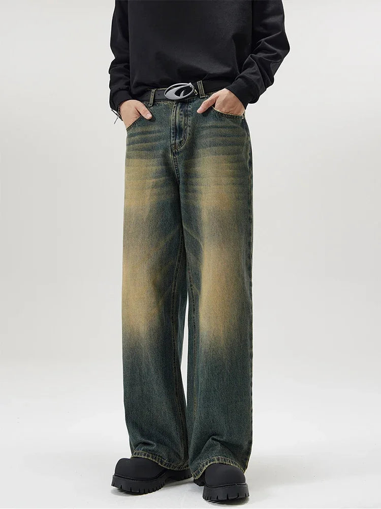 4 Colors Autumn Vintage Distressed Men's Baggy Straight Jeans Fashion