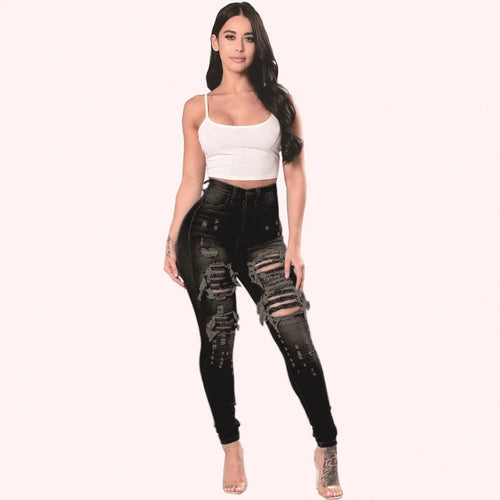 2023 Autumn High Waist Ripped Jeans For Women Fashion Stretch Skinny