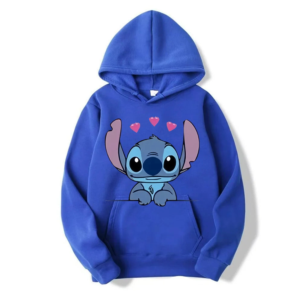 Disney Stitch Cartoon Anime Women Pullover Spring Autumn Men Oversized