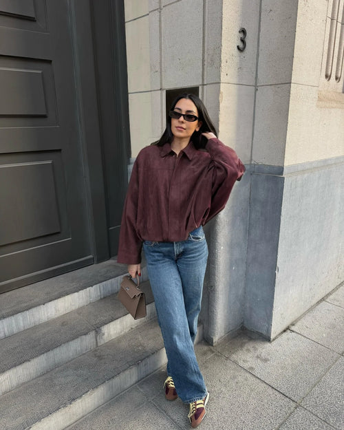 Women Green Suede Short Jacket Fashion Full Sleeve Zipper Lapel Pocket