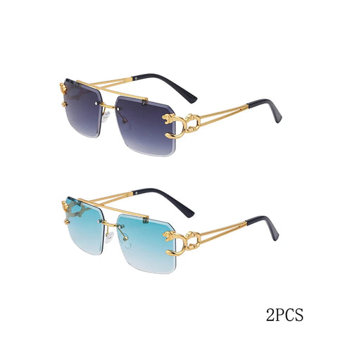 Fashion Metal Leopard Rimless Sunglasses Double Bridges Gradient Ocean