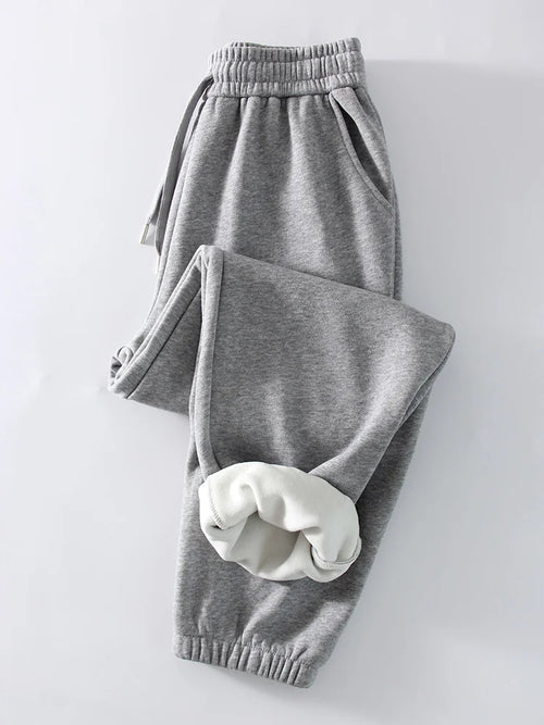 Thick Warm Sweatpants Women Winter Straight Leg Fleece Pants Elastic