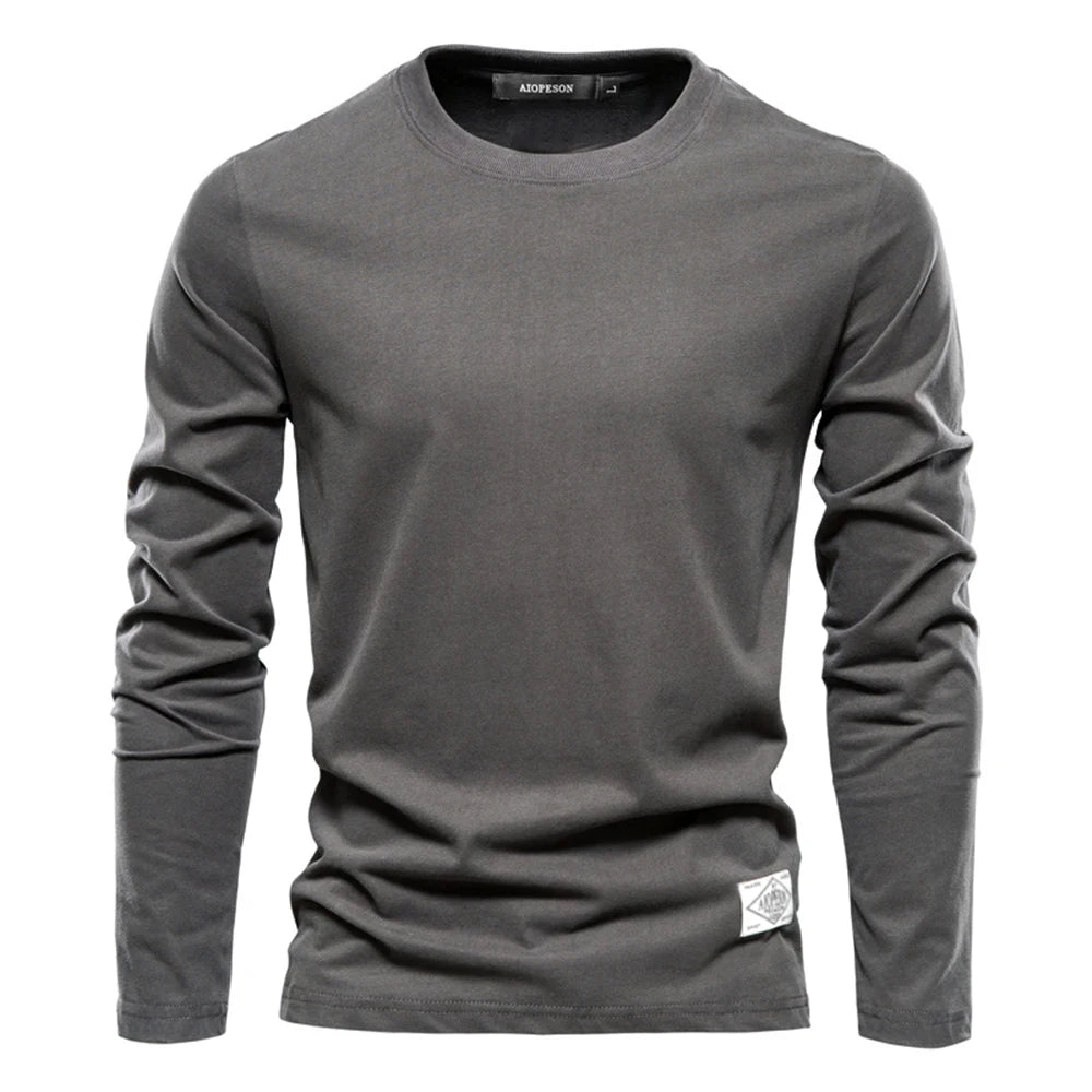 Men‘s T-shirts 100% Cotton Long Sleeve Casual Tops Solid Color High