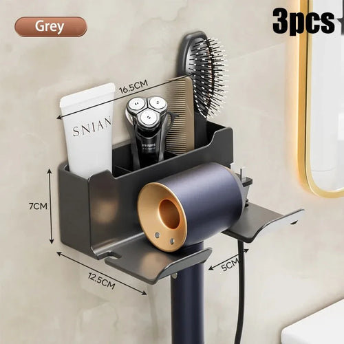 Wall mounted non perforated hair dryer storage rack Bathroom hair