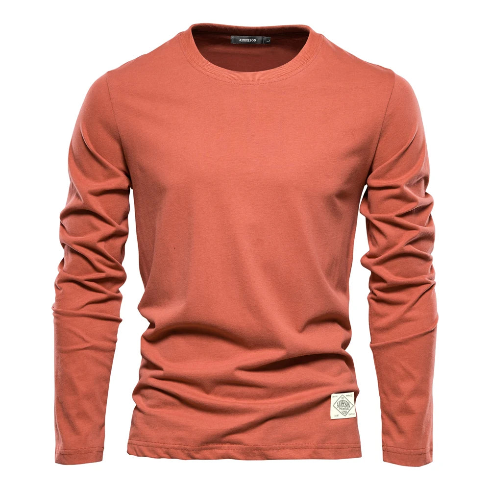 Men‘s T-shirts 100% Cotton Long Sleeve Casual Tops Solid Color High