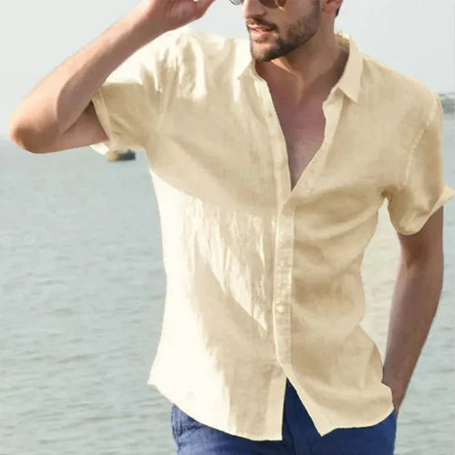 Summer Cotton Linen Shirts For Men Casual Short Sleeved Shirts Blouses