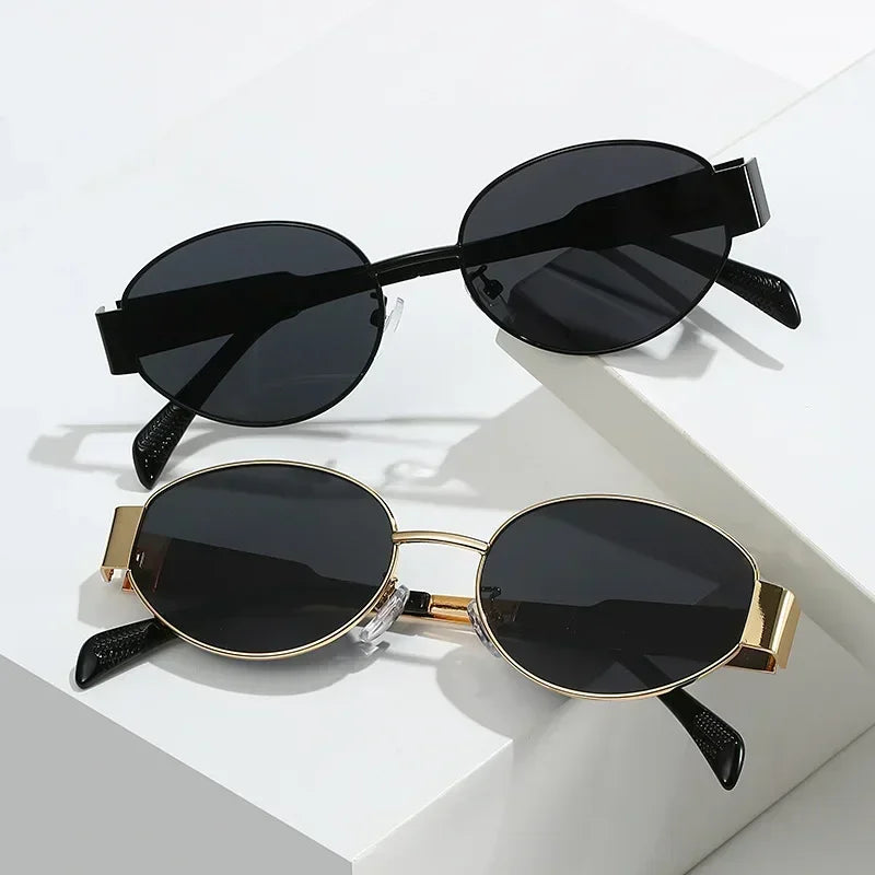 New Oval Frame Sun Protection Sunglasses Retro Travel Wear Simple UV