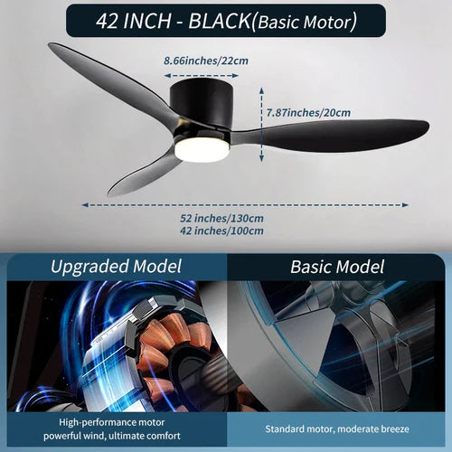 XINGOO Ceiling Fan White Low Floor Ultra Thin 17cm DC Ceiling Fan With
