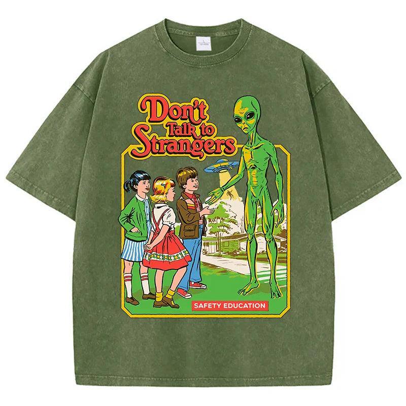 Cartoon Alien Classic Communication Print Women T-shirt Breathable