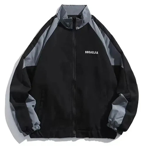 Hip Hop Varsity Jacket Men High Street Patchwork Color Black