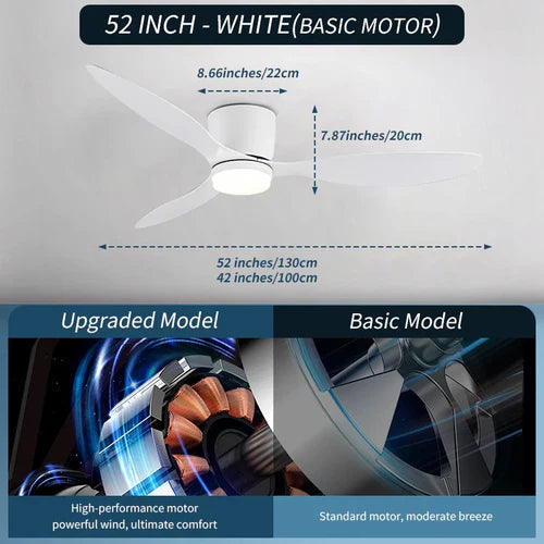 XINGOO Ceiling Fan White Low Floor Ultra Thin 17cm DC Ceiling Fan With