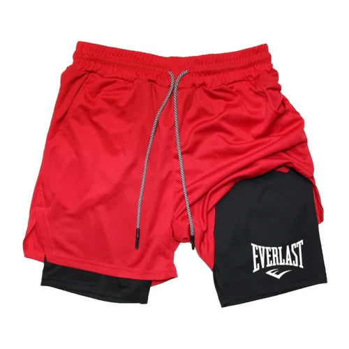 Men's compression gym shorts, EVERLAST printed sports pants, double