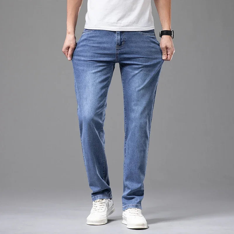 Summer Thin Men's Elastic Cotton Jeans Fashion Gray Comfortable