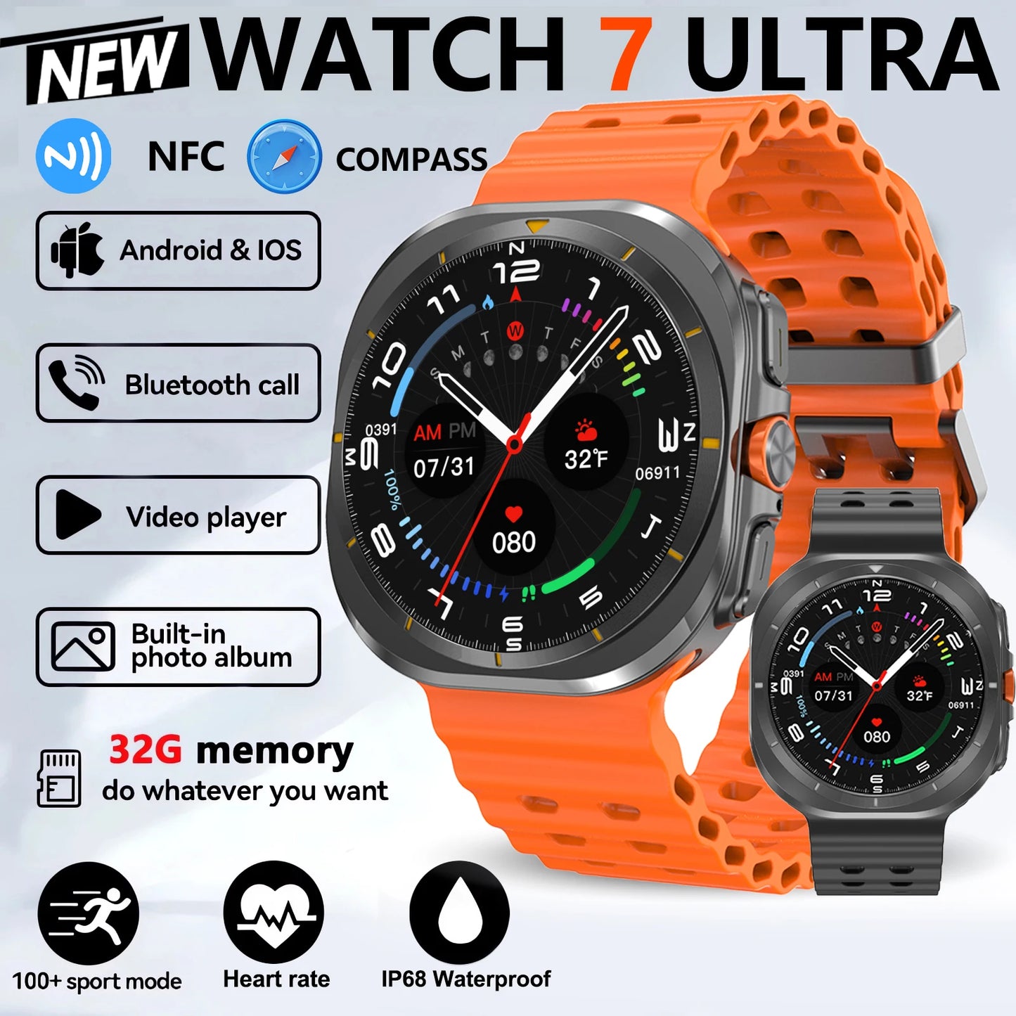 2025 New Smart Watch 32GB Memory Video NFC 1.5Inch AMOLED Screen Sport