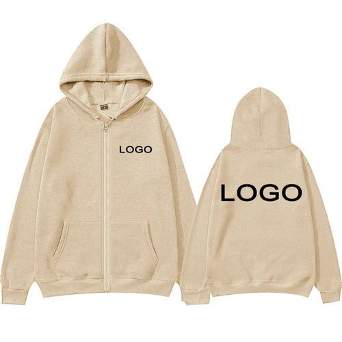 Customized Printed Men Women Zipper Up Hoodie Loose Casual Clothing