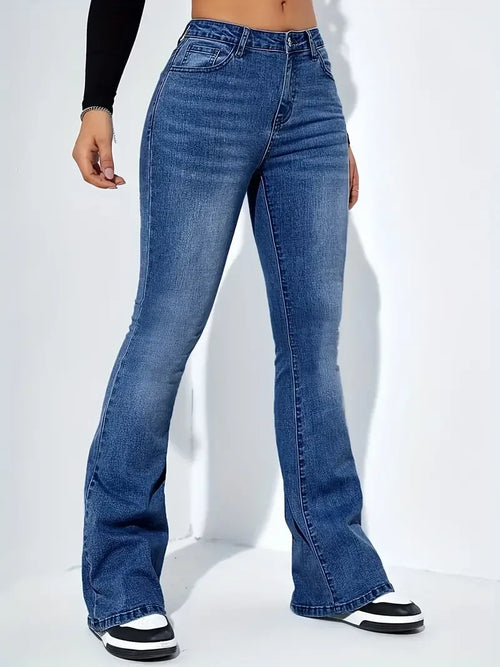 Women Flare Stretch Moustache Jeans Fashion Skinny Bell Bottom High