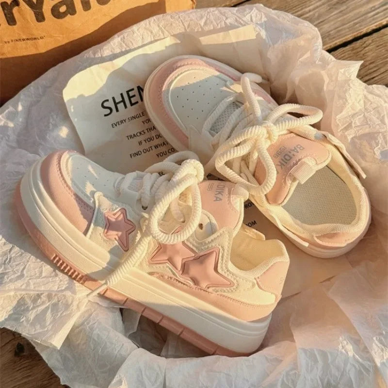 2024 New Korean Shoes Kawaii Pink Platform Sneakers Women Vintage