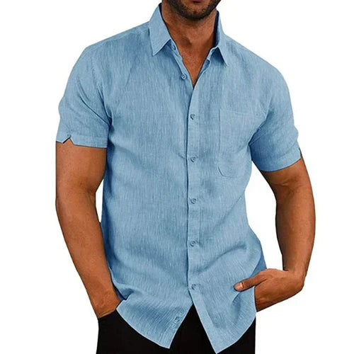 Summer Cotton Linen Shirts for Men Casual Short Sleeved Shirts Blouses