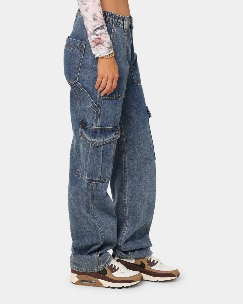 2023 New Y2K Women's High Waist Multi Pocket Cargo Jeans Fashion Loose