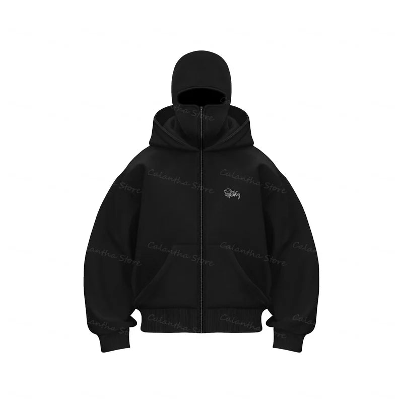 Men's Balaclava Zip Hoodie Winter Warm Casual Sweatshirt with Hooded