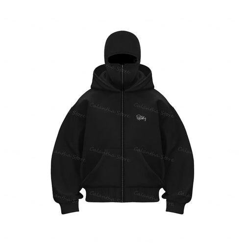 Men's Balaclava Zip Hoodie Winter Warm Casual Sweatshirt with Hooded