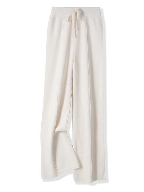 Women 100% Merino Wool Knitted Wide Leg Pants Autumn Winter Basic Soft