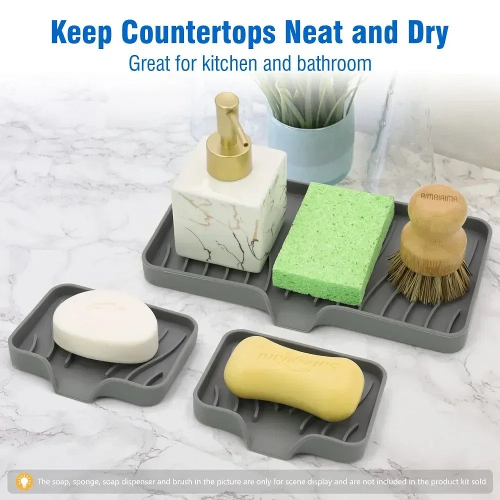 1-Pack Silicone Drain Soap Box Kitchen Bathroom Anti-slip Sink Tray