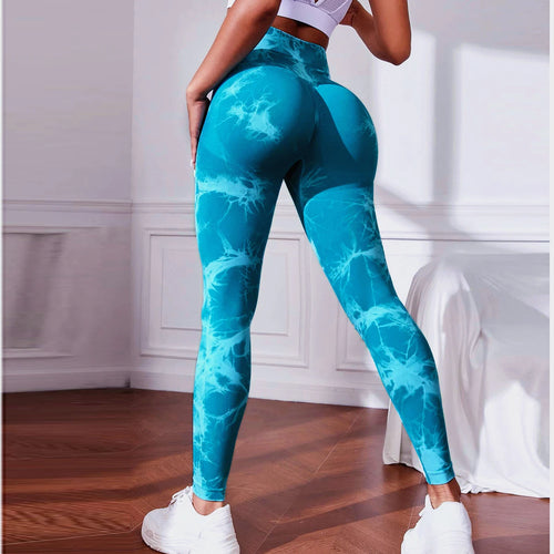 QK S-L Women Dye Seamless Yoga Pants High Waist Leggings Scrunch Gym
