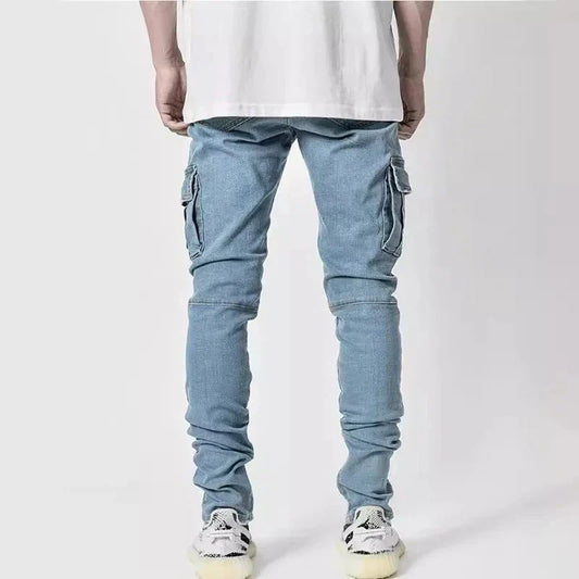 New Men's High Street Slim Fit Stretch Jeans Fashion Multi Pocket