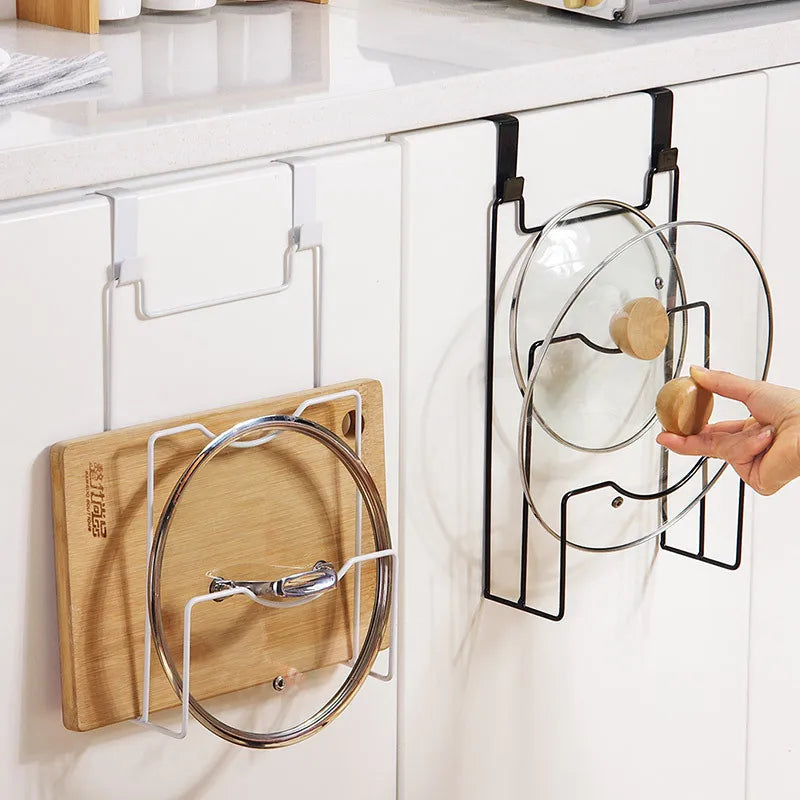 Hanging Pot Lid Rack for Cupboard Door Cutting Board Storage Shelf