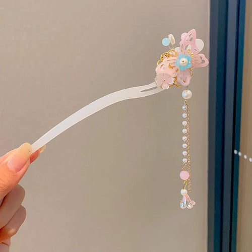 Elegant Chinese Style Hair Accessory Romantic Enameled Flower Tassel