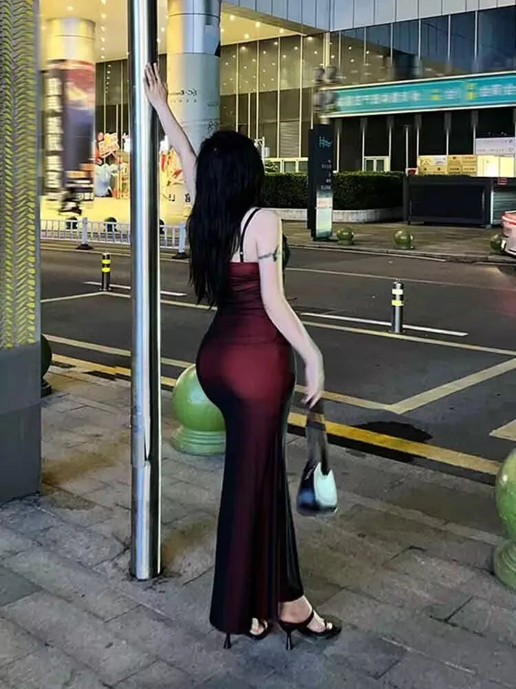 Sexy Luxury Woman Evening Dress Red Mesh Gothic Elegant Party Bodycon