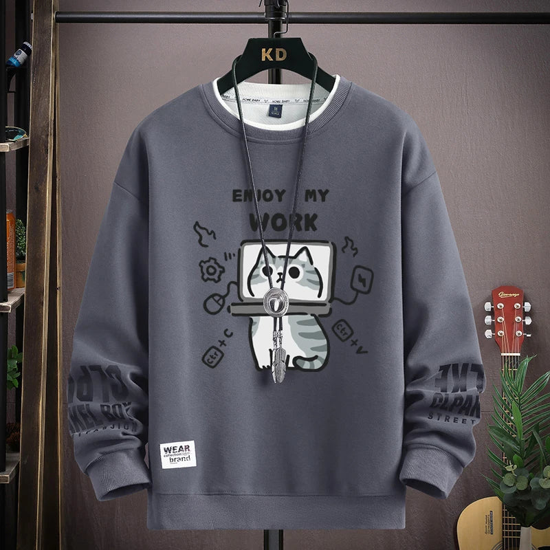 Man New in Hoodies & Sweatshirts Cartoon Cat Graphics Men's Long