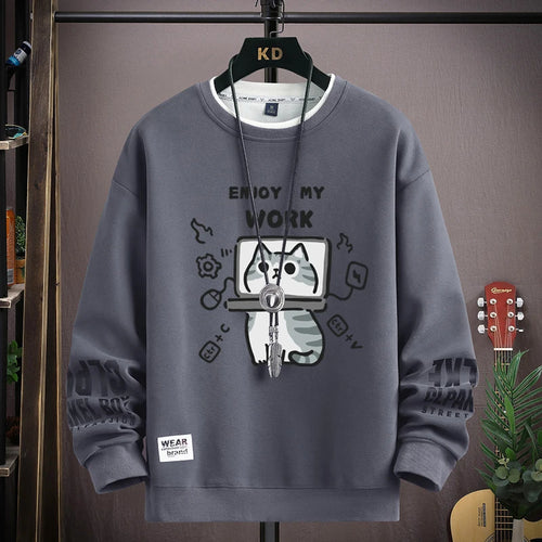 Man New in Hoodies & Sweatshirts Cartoon Cat Graphics Men's Long