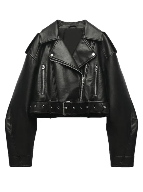 Fitaylor Women Faux PU Leather Jacket Casual Lady Lapel Zipper Short