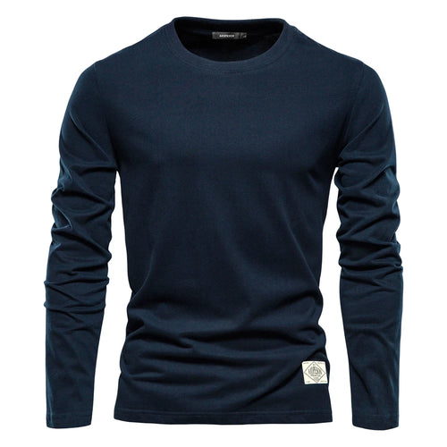 Men‘s T-shirts 100% Cotton Long Sleeve Casual Tops Solid Color High