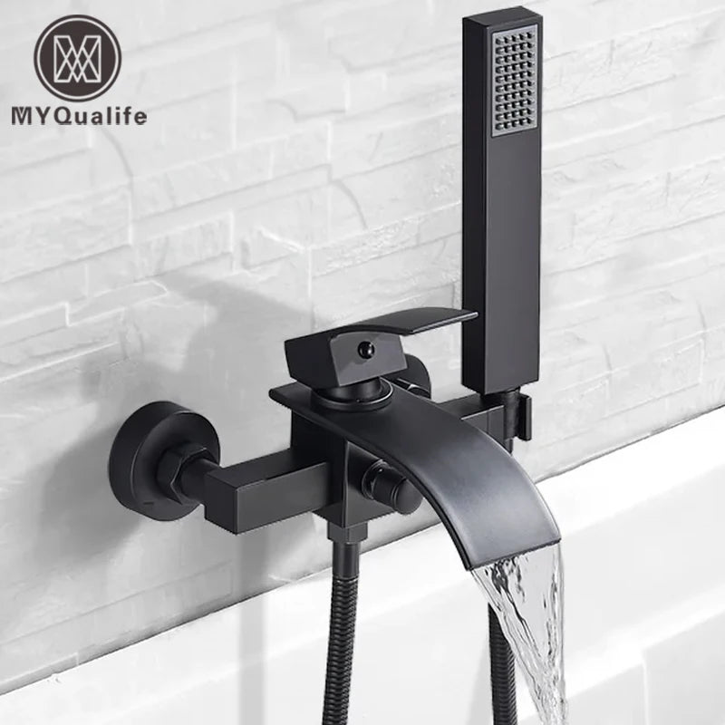 Black Bathroom Tub Faucet Single Handle Waterfall Spout Mixer Tap with