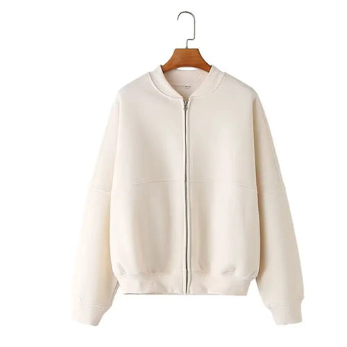 TRAFZA Women's 2-piece Retro Solid Color Zipper Bomber Jacket