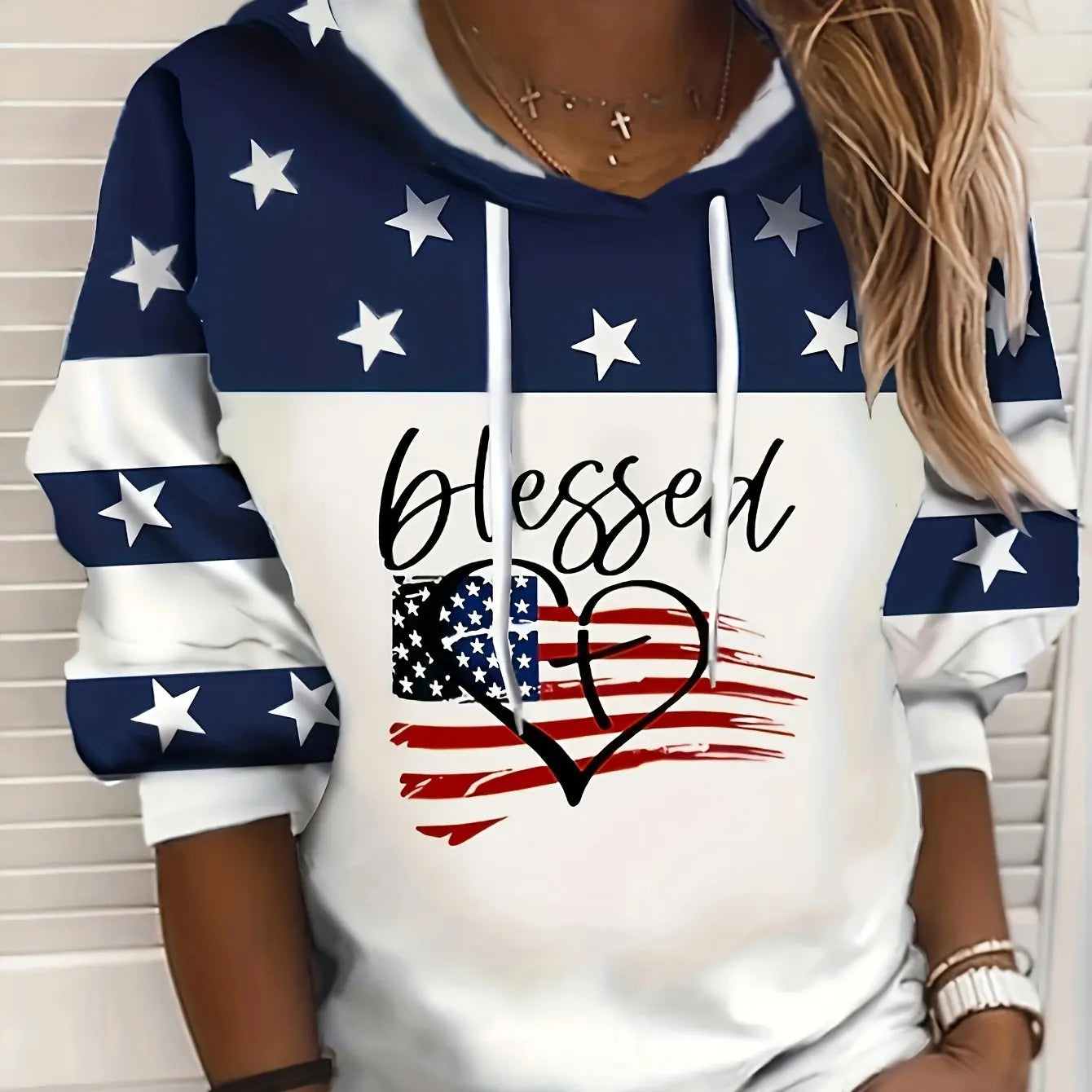 American Flag & Blessed 3d Print Hoodie Women Fashion Oversized