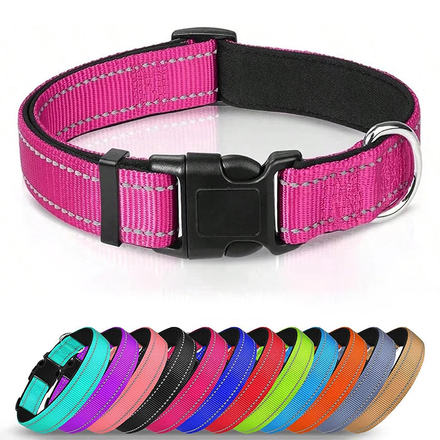 Reflective Dog Collar Soft Padded Breathable Safety Stripes Adjustable