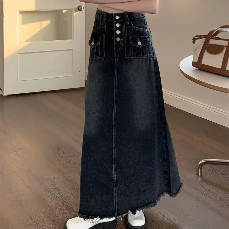 2024 New Streetwear Denim Skirt Spring Summer Fashion Frayed Hem