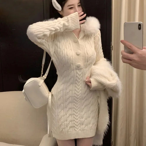 Autumn Winter Elegant Women Sweater Christmas Red Slim Fur Patchwork
