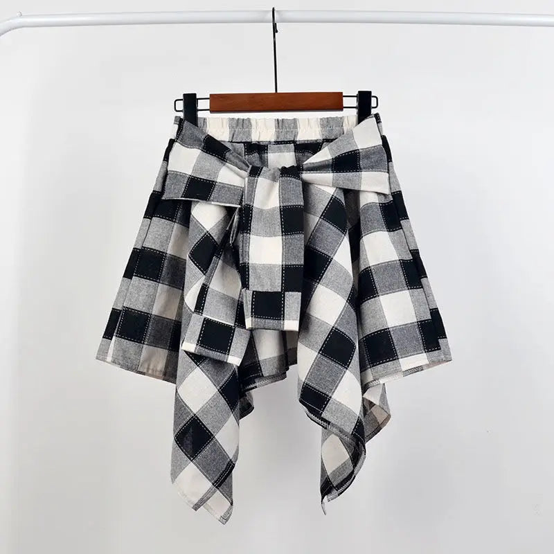 Summer Casual Retro Irregular Women Skirt Bow-knot Elastic Waist Shirt