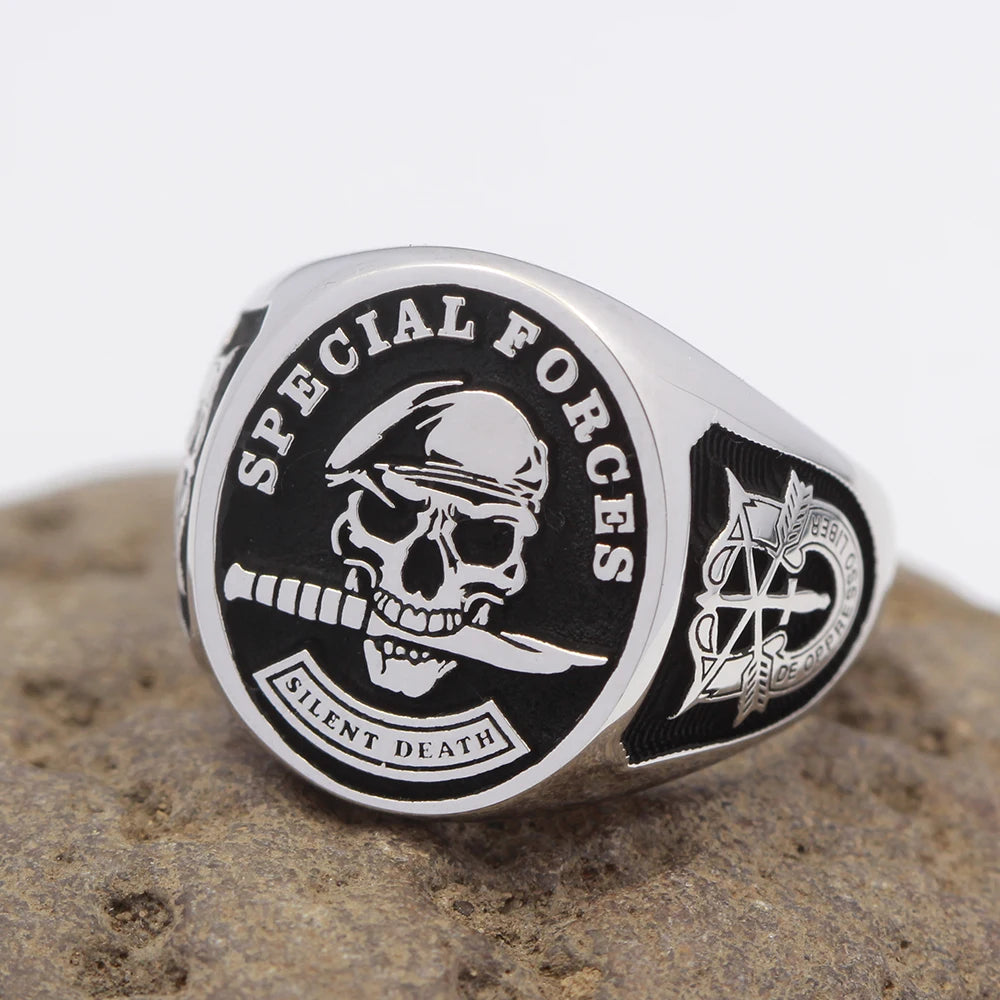 Mens Jewellery U.S Army Special Forces Green Beret Skull Rings for Men