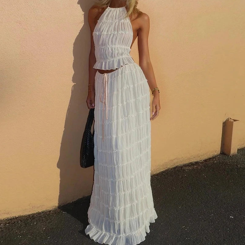 Women Boho Sexy Backless Matching Suit 2 Piece Beach Holiday Outfits