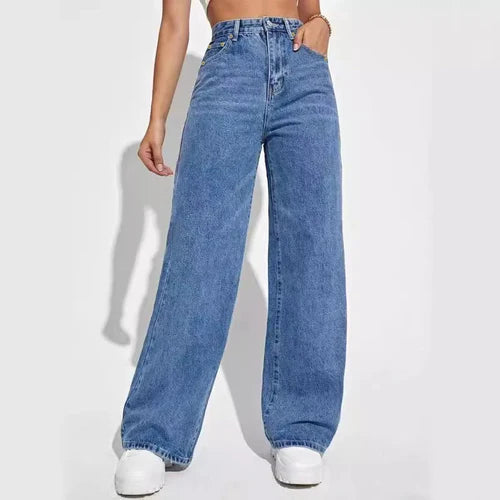 2024 new women's wear European and American loose Denim wide leg pants