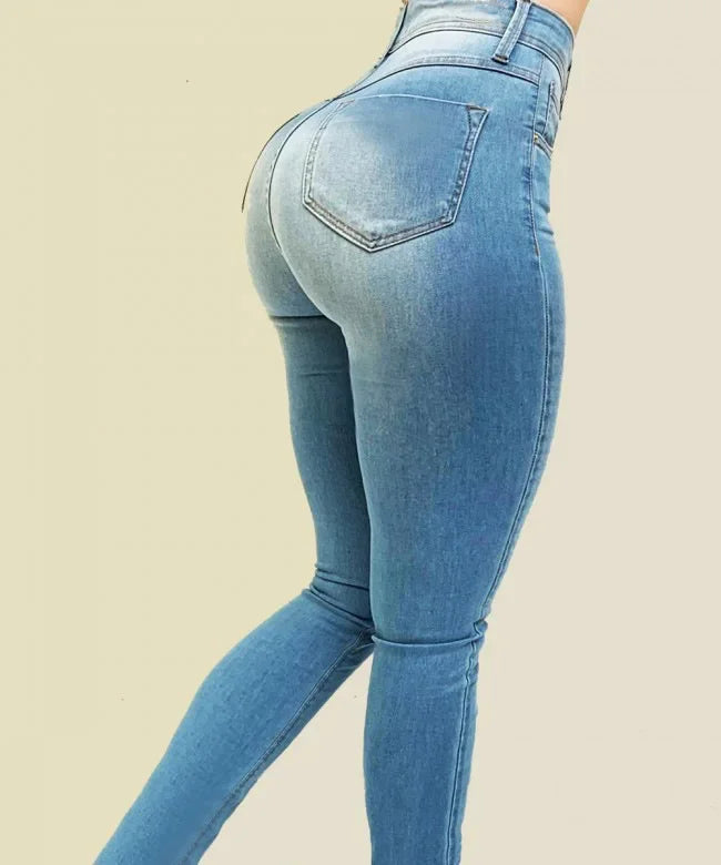 Woman's pure color jeans denim high waist jeans street play cultivate