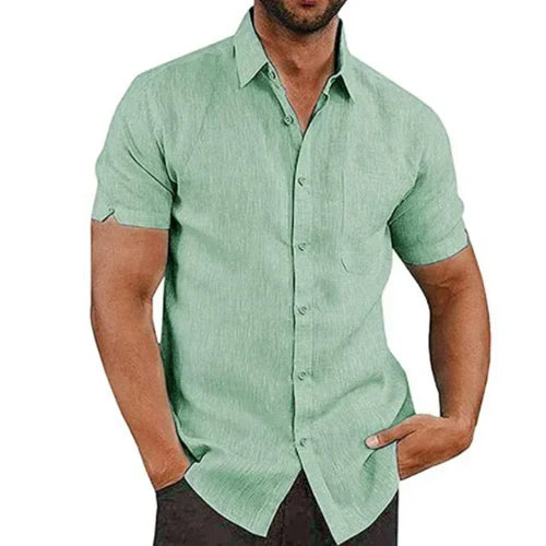 Summer Cotton Linen Shirts for Men Casual Short Sleeved Shirts Blouses